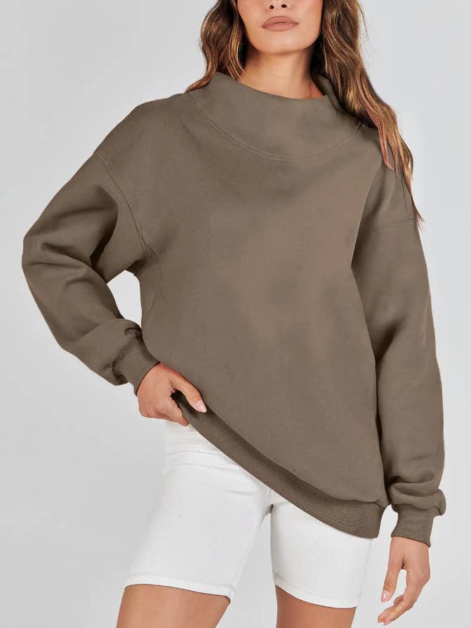 Rosa Clothing - Wholesale Sweatshirt - Women's - Athleisure plain mock neck loose Sweatshirt