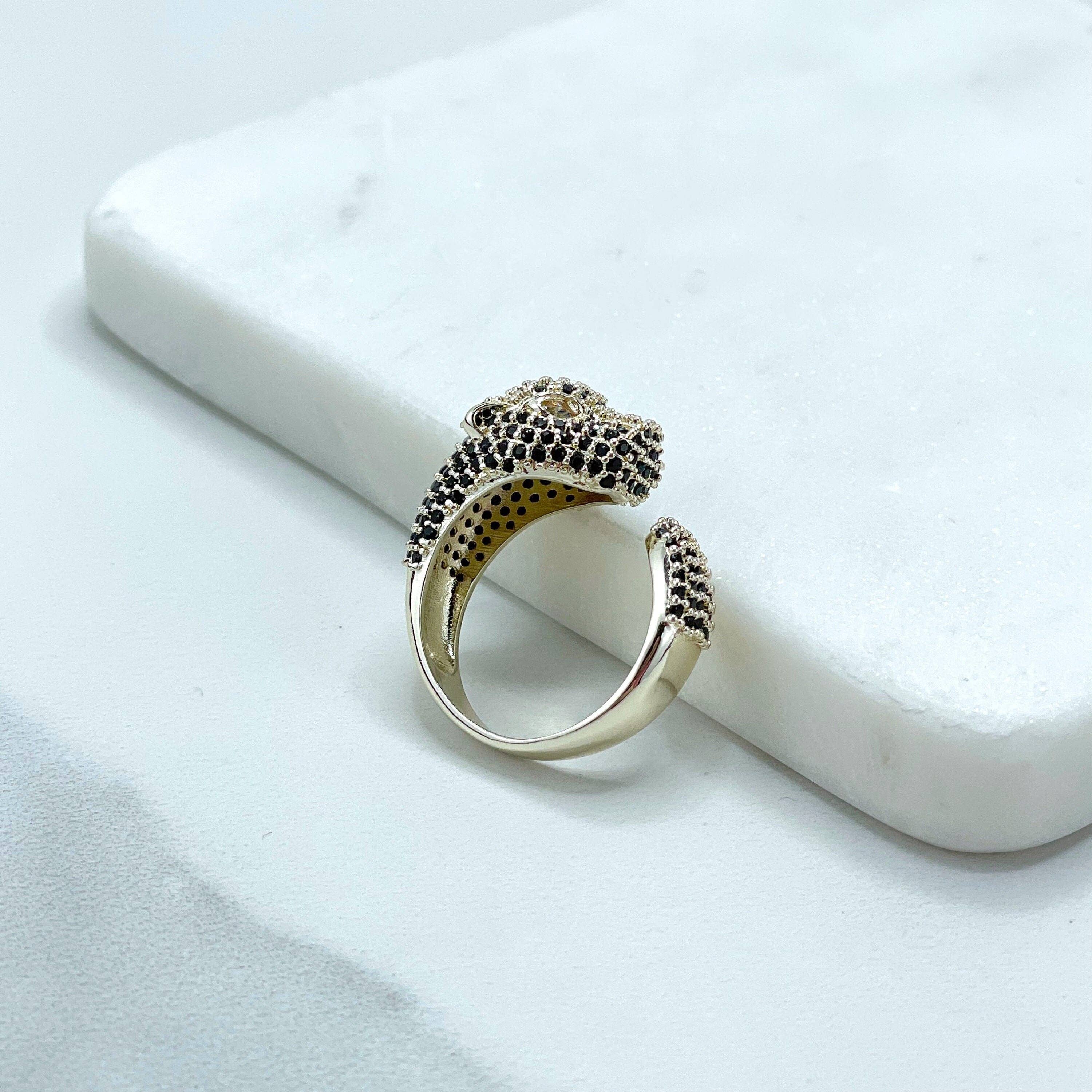 DIJU Jewelry – wholesale Cocktail/statement ring – 18k Gold Filled Black Micro CZ with Panther Ring0