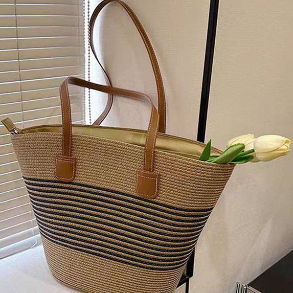 Split-Joint Woven Shoulder Bags Tote Bags for wholesale by Basis Fancy