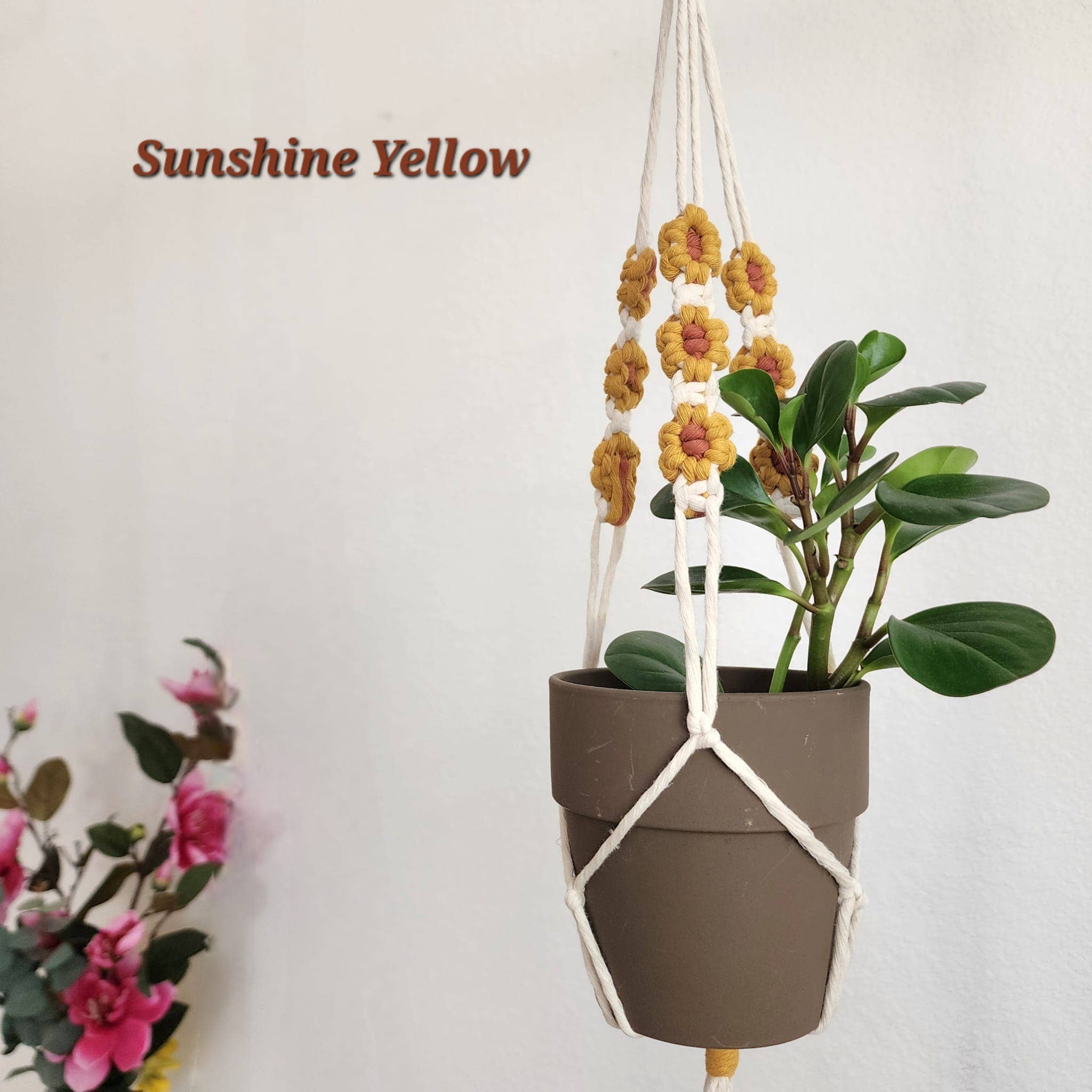 Handmade By Uruba - Wholesale Hanging Planter - Floral Daisy Plant Hanger, Handmade Macrame Plant Accessory4