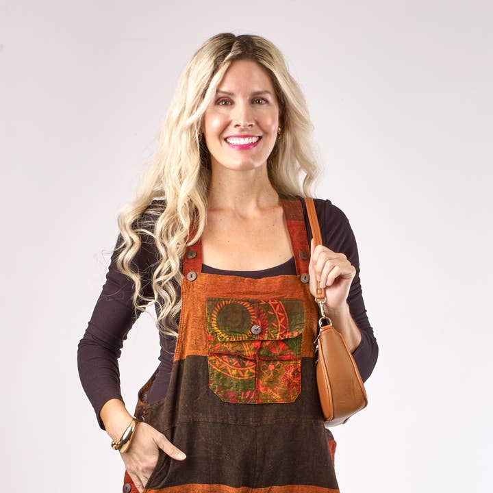 Textured Cotton Patch Overalls, 2 Assorted for wholesale by Kaleidoscope Accessories