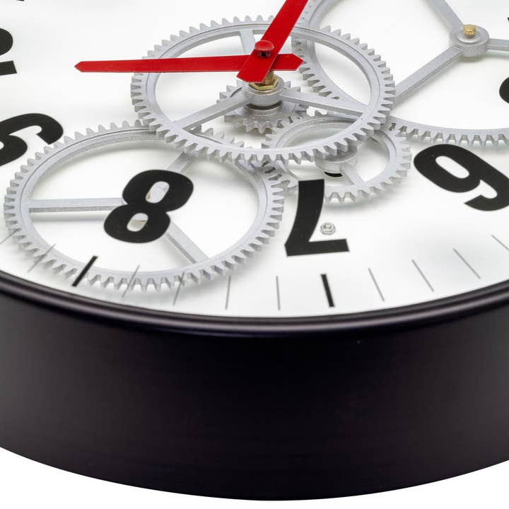 Viceni - Wholesale Wall Clock - Large 40cm Wall Clock - Exposed Gears - Black & White2