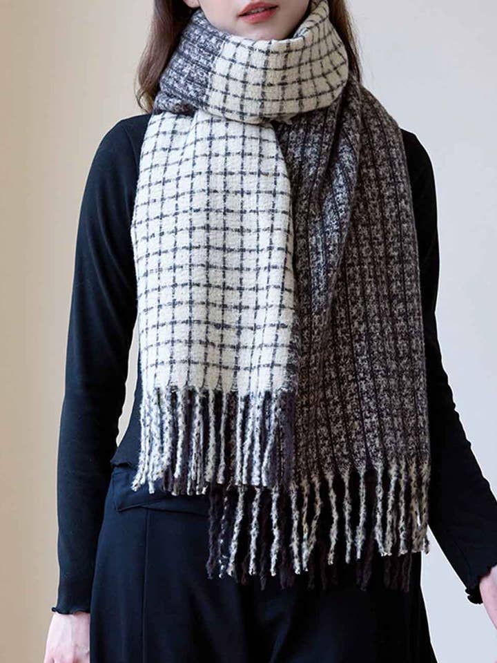 Soft Wool Blend Checkered Fringe Scarf DP25F620 for wholesale by Dipped Shop