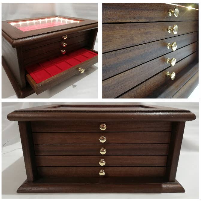 Coin holder LED® medal holder in real wood color for wholesale by Coins&More