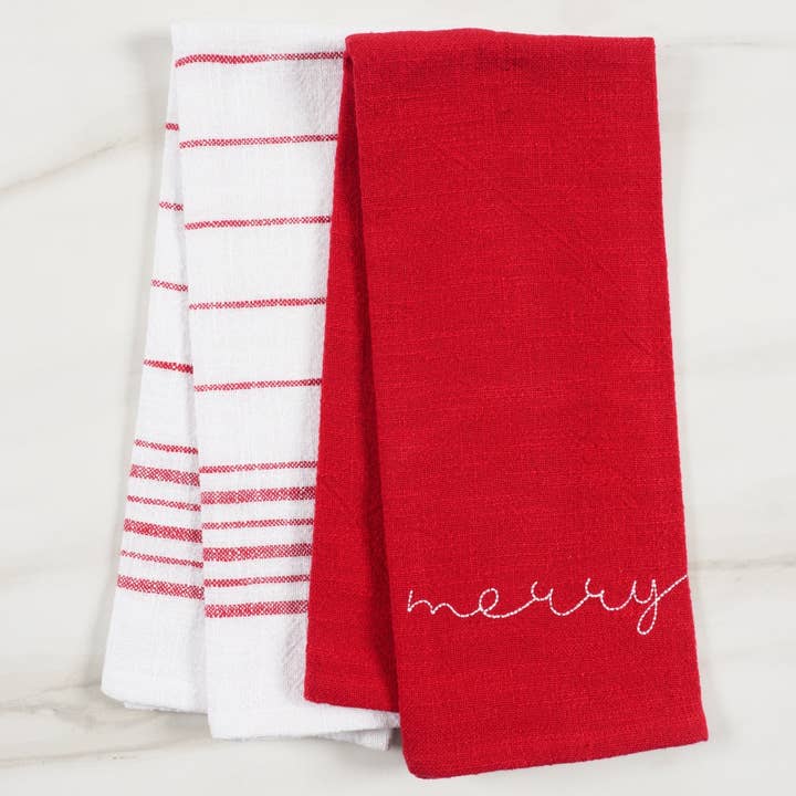 KAF Home - Wholesale Tea Towel - Holiday Embroidered Set Of 2 Kitchen Towels, 18"x28"