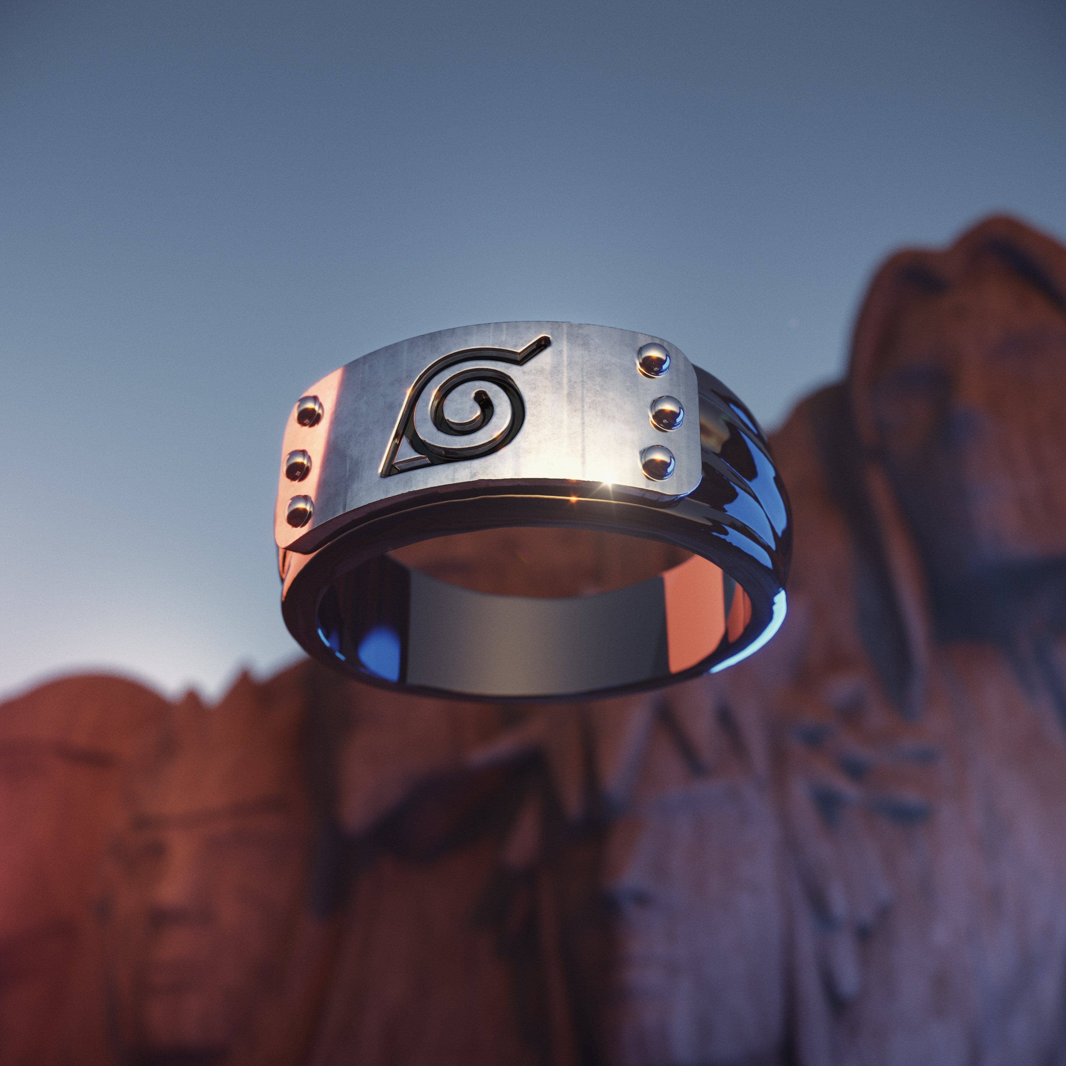 Black Naruto™ Hidden Leaf Village Headband Ring for wholesale on Faire3