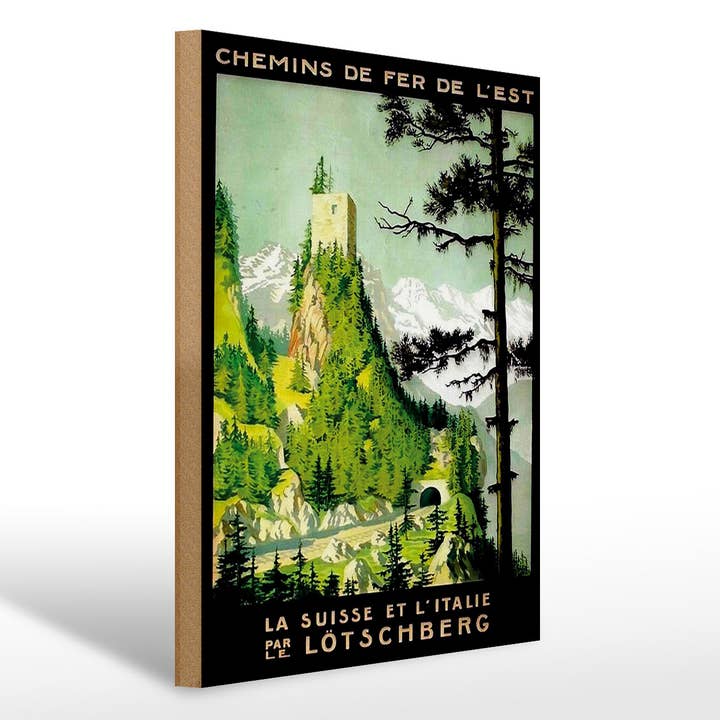 Houten bord Reis 30x40 cm Zwitserland en Italië Lötschberg voor wholesale door Femer