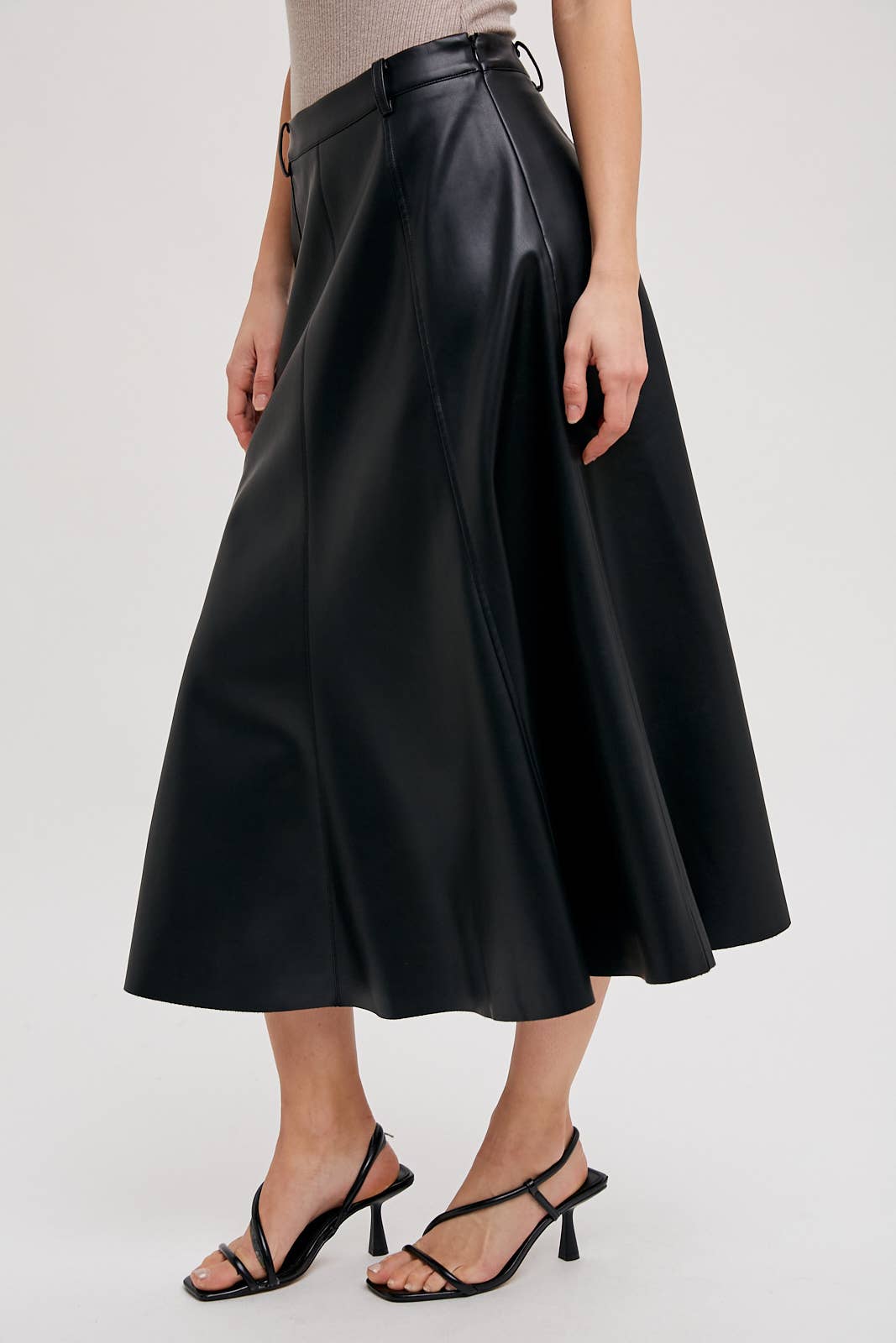 Bluivy - Wholesale Skirt - Women's - FAUX LEATHER FLARE MIDI SKIRT18