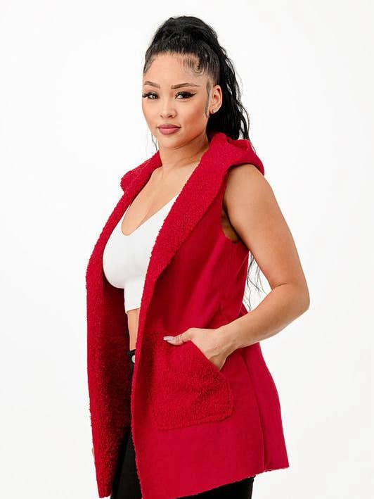 Solid color suede and fur hoodie fashion long vest for wholesale by Color 5