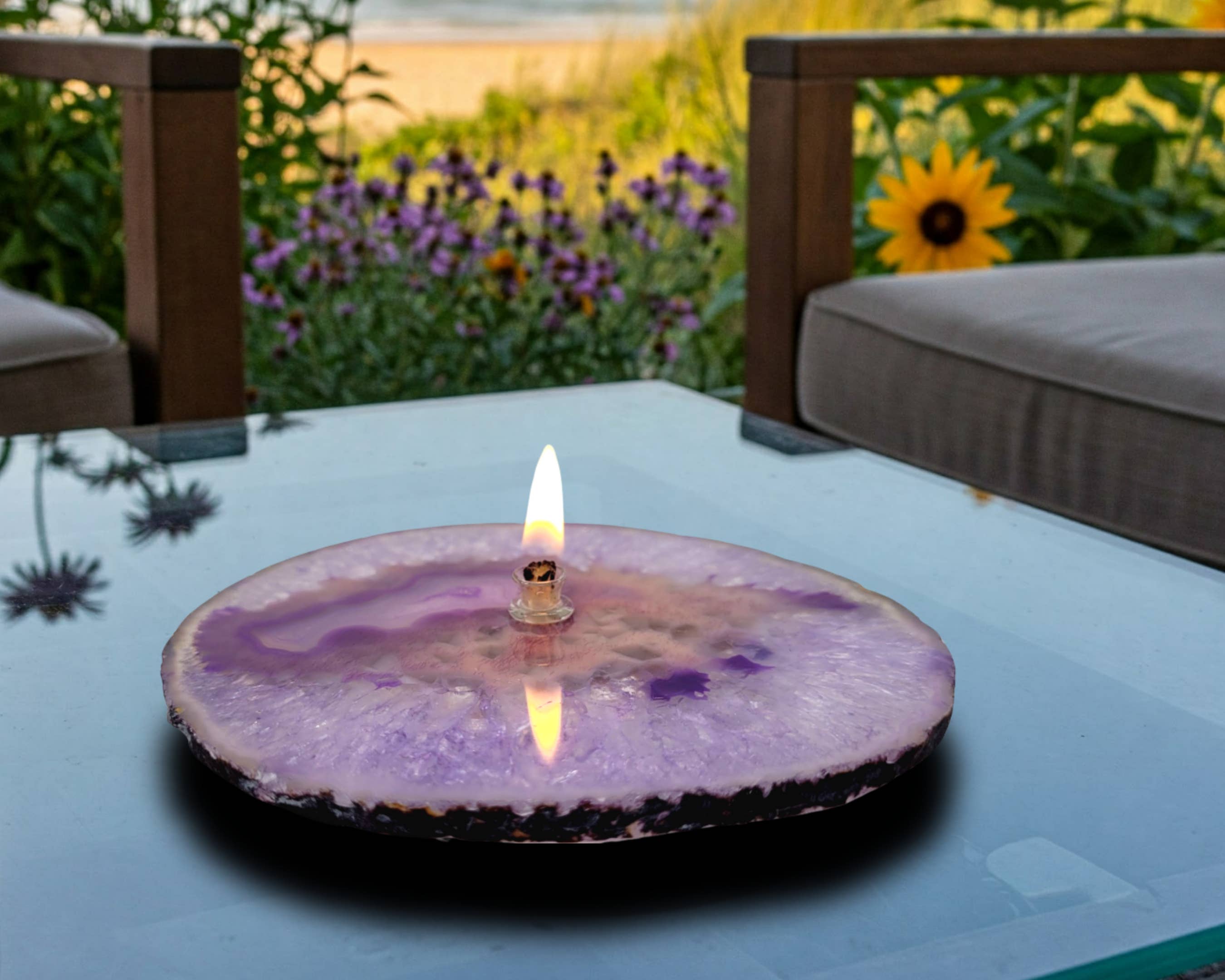 Essoya - Wholesale Decorative Tabletop Object - Purple Agate Oil Candle with Natural Lamp Oil Spa Gift box16