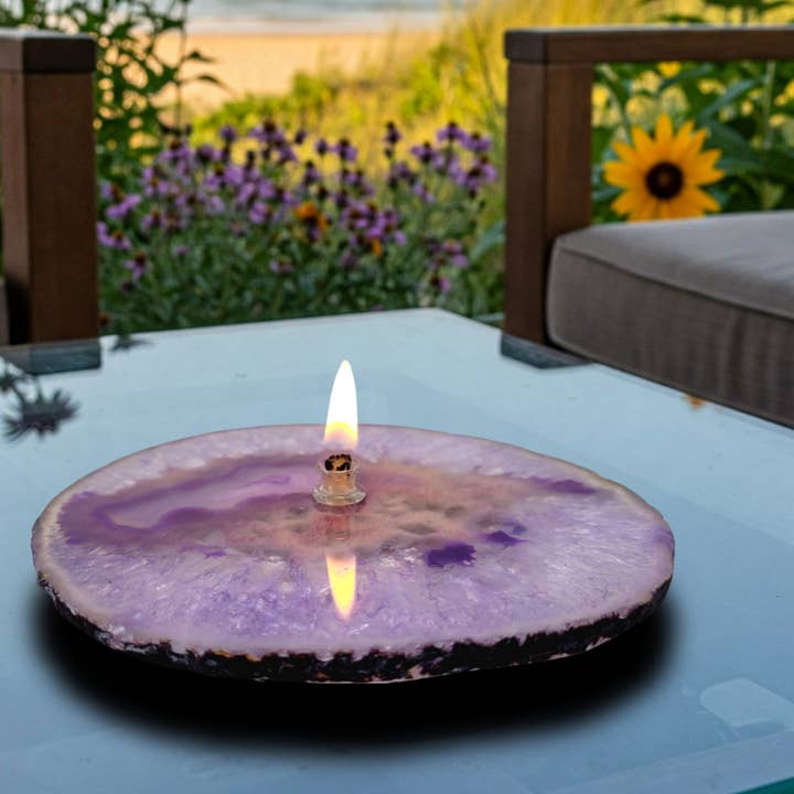 Essoya - Wholesale Decorative Tabletop Object - Purple Agate Oil Candle with Natural Lamp Oil Spa Gift box16