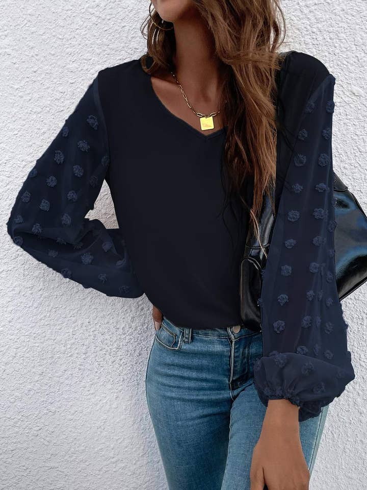 Fashion Combination - Wholesale Blouse - Women's - swiss dot bishop sleeve blouse5