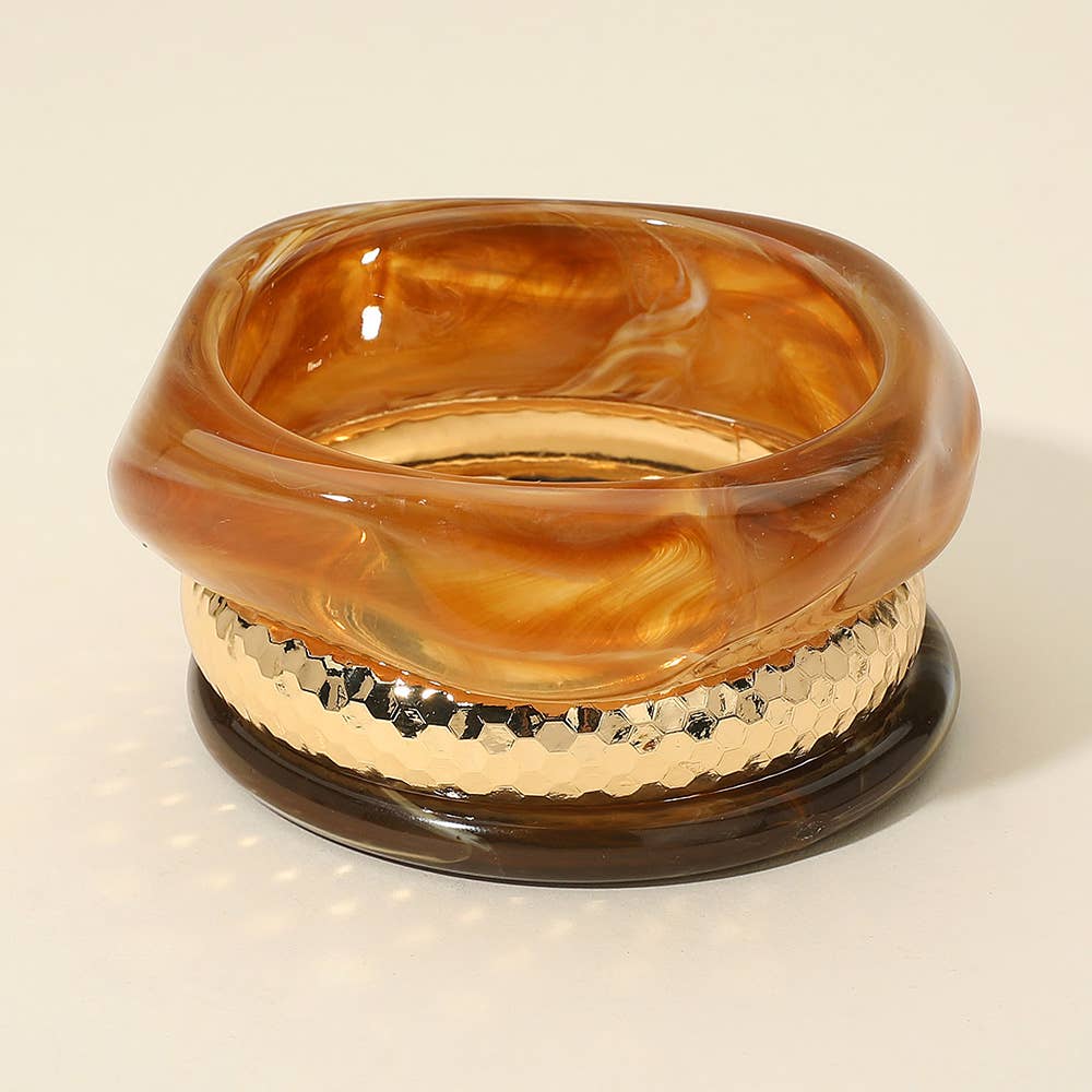 Sensibling Corp. – Großhandel Schmucksets – 3PCS - Chunky abstrakte Harz gehämmerte Metallarmreif mehrschichtige Armbänder9