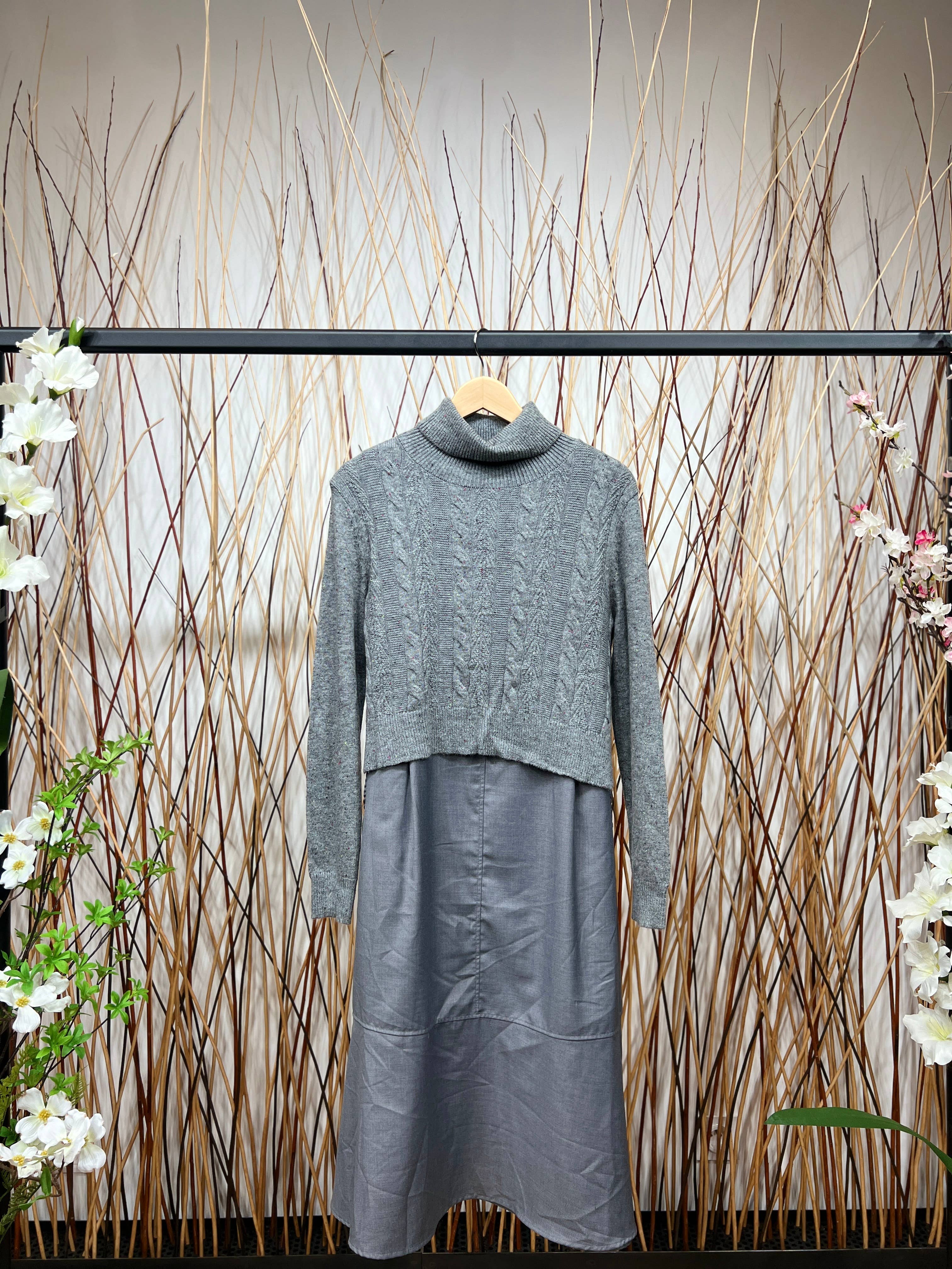 L'Emotion - Vente Ensemble haut et jupe - Femme - Ensemble Pull & Robe Cropped Col Roulé Tricot Torsadé Chiné2