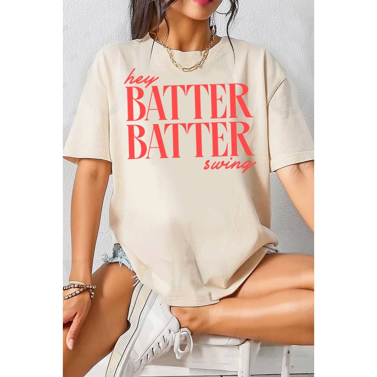 HRTandLUV - Vendita all'ingrosso Maglietta stampata - Donna - HEY BATTER BATTER SWING T-SHIRT GRAFICA MINERALE OVERSIZE2
