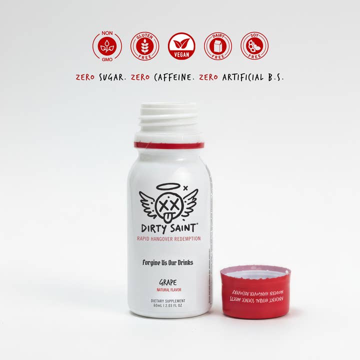 Dirty Saint - Wholesale Oral supplement/vitamin - Rapid Hangover Recovery Shot in Natural Grape Flavor Single Case (6 Bottles)2