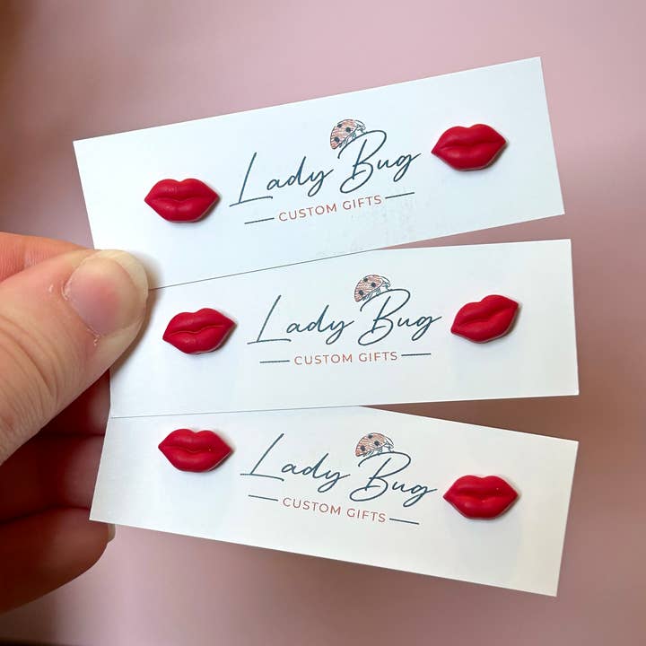 Red Lips Studs – Polymer Clay Valentine Earrings for wholesale by Lady Bug Custom Gifts