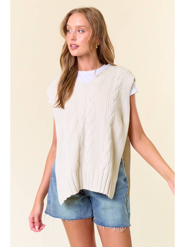 Doe and Rae - Venta al por mayor Chaleco de punto - Mujer - Chaleco tipo suéter con cuello en V y hombros descubiertos - 44620T6