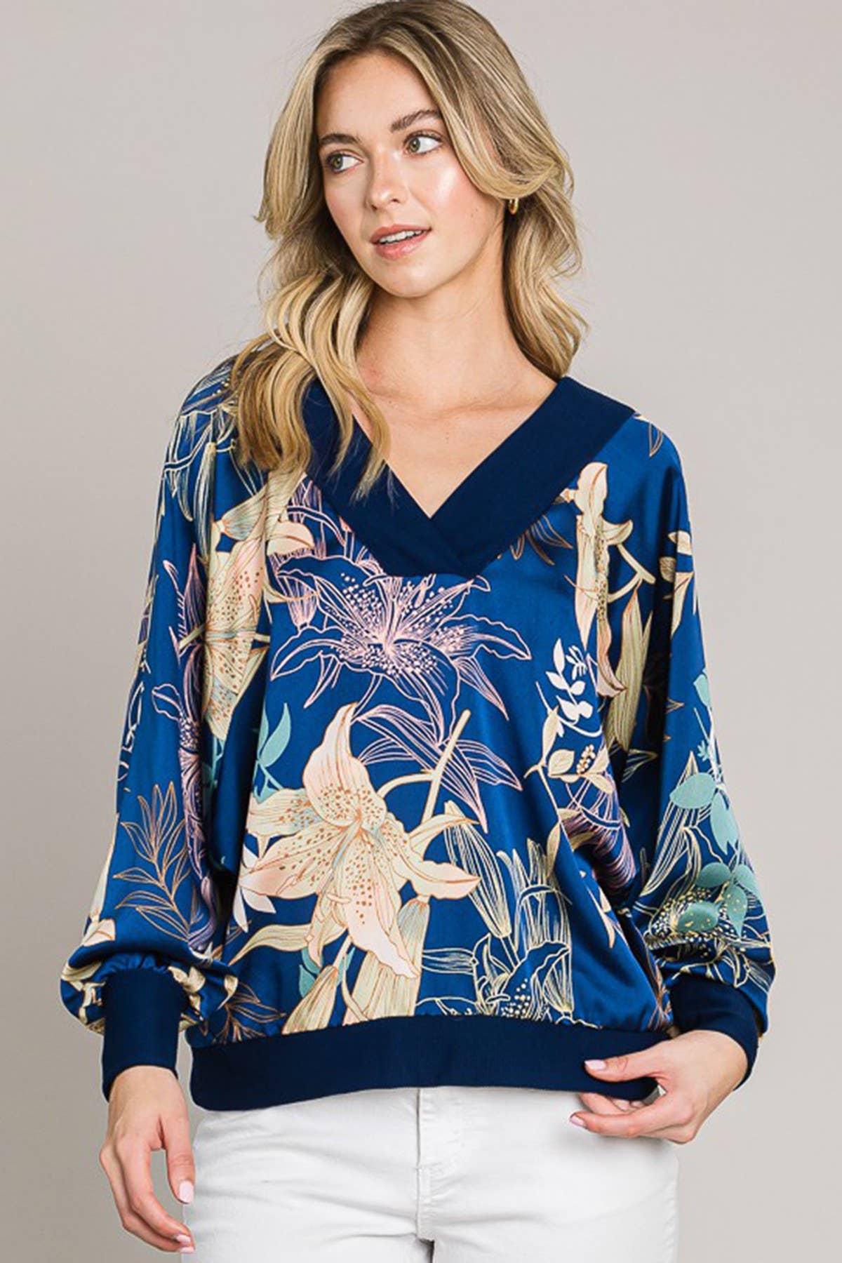 NAVY Long Sleeve Reversible Batwing top for wholesale on Faire4