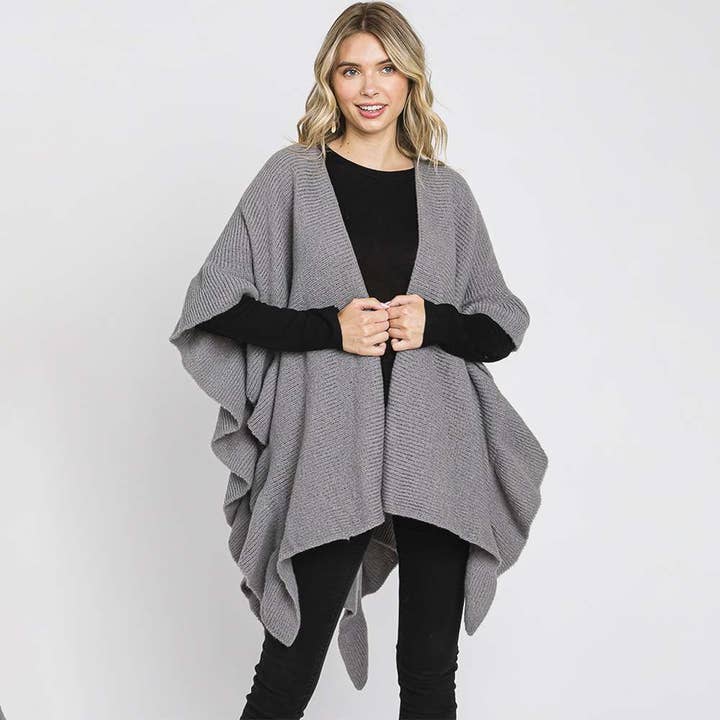 anbfashion – wholesale Cape – Women's – FASHION EDGE WAVY KNIT CAPE MS-03362