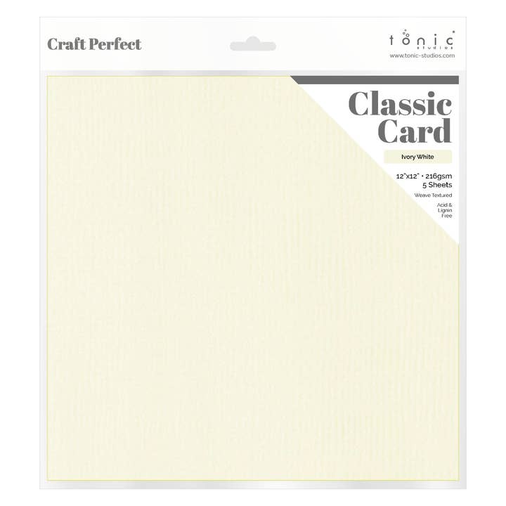 Tonic Studios – wholesale Craft supplies – Multipack of 5 - Classic Card - Ivory White - 12" x 12"- 9136E51