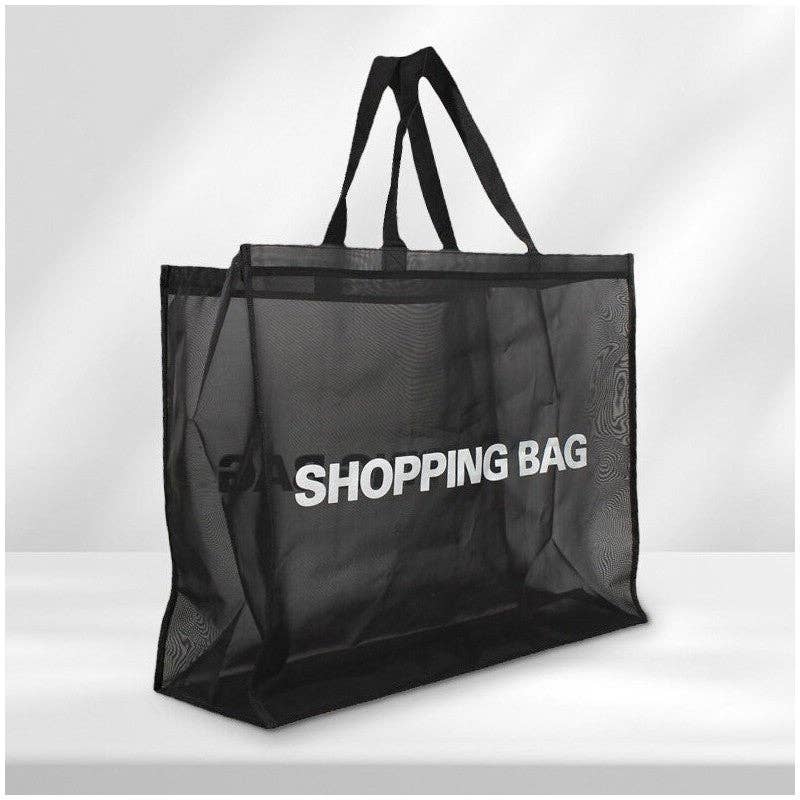 BLACK Large Transparent Nylon Mesh Tote Bag for wholesale on Faire1