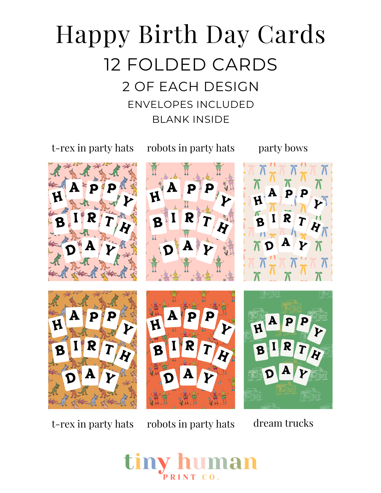 Tiny Human Print Co. – Engroshandel Fødselsdagskort – Børns fødselsdagskort pakke med 12 | Design af piger og drenge9