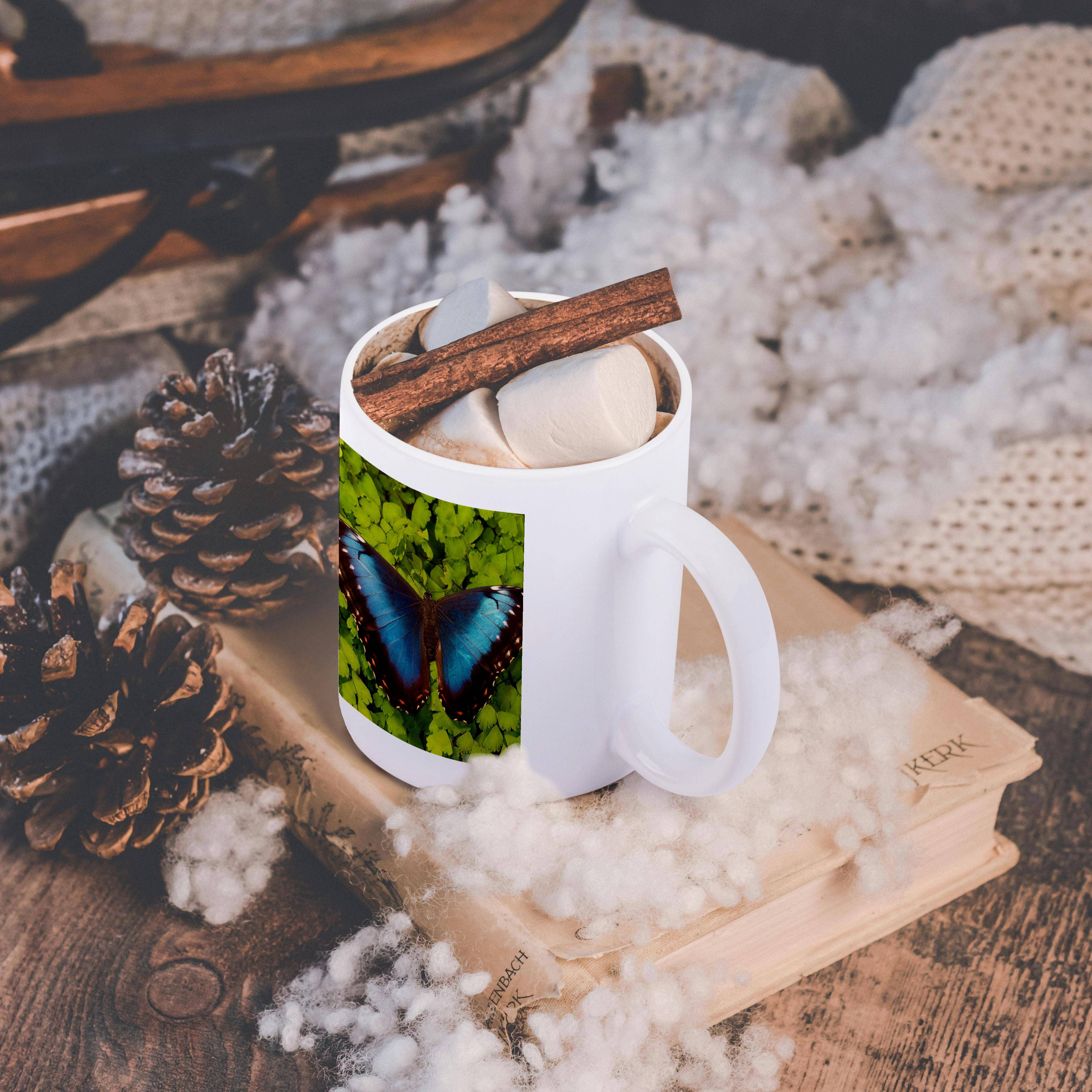 3dRose - Wholesale Coffee Mug - 3dRose, Tropical Butterfly the Blue Morpho, Morpho granadensis, on fern, Mug11