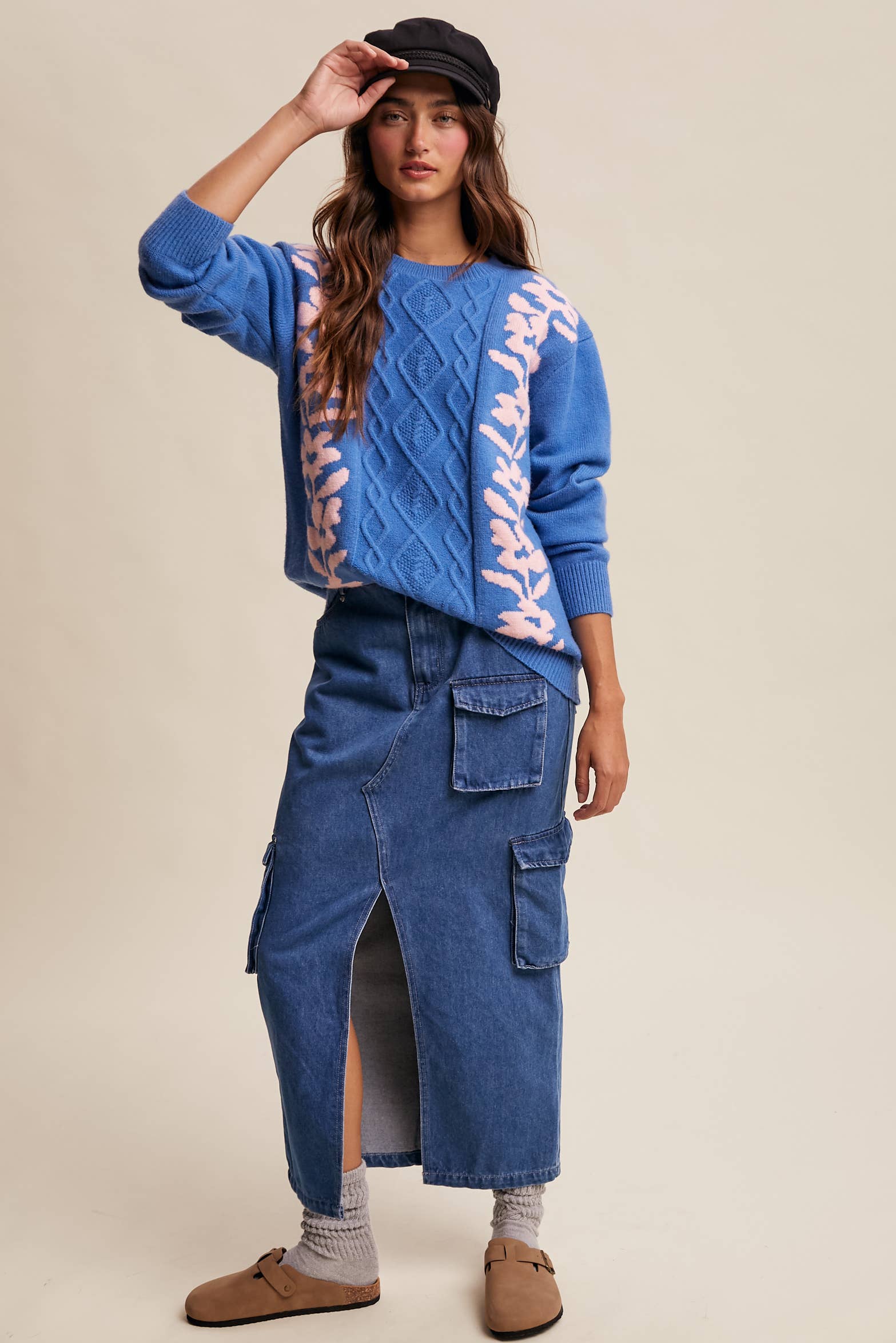 Listicle - Wholesale Knit Sweater - Women's - Floral Panel Cable Knit Sweater (LSW0880)10