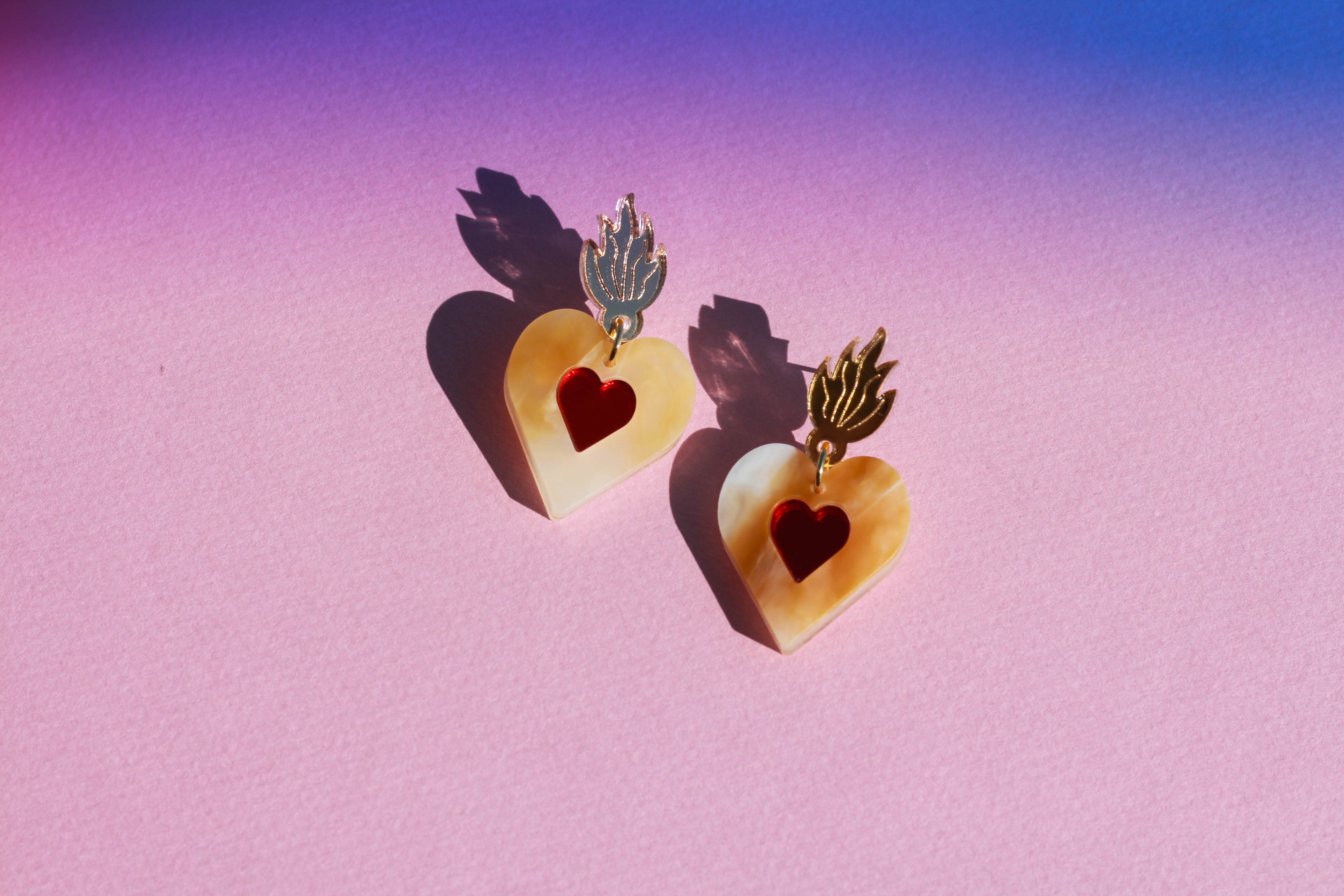 LUNA & SAYA - Wholesale Dangle Earrings - Mini Sacred Heart Dangles | Acrylic Statement Earrings7