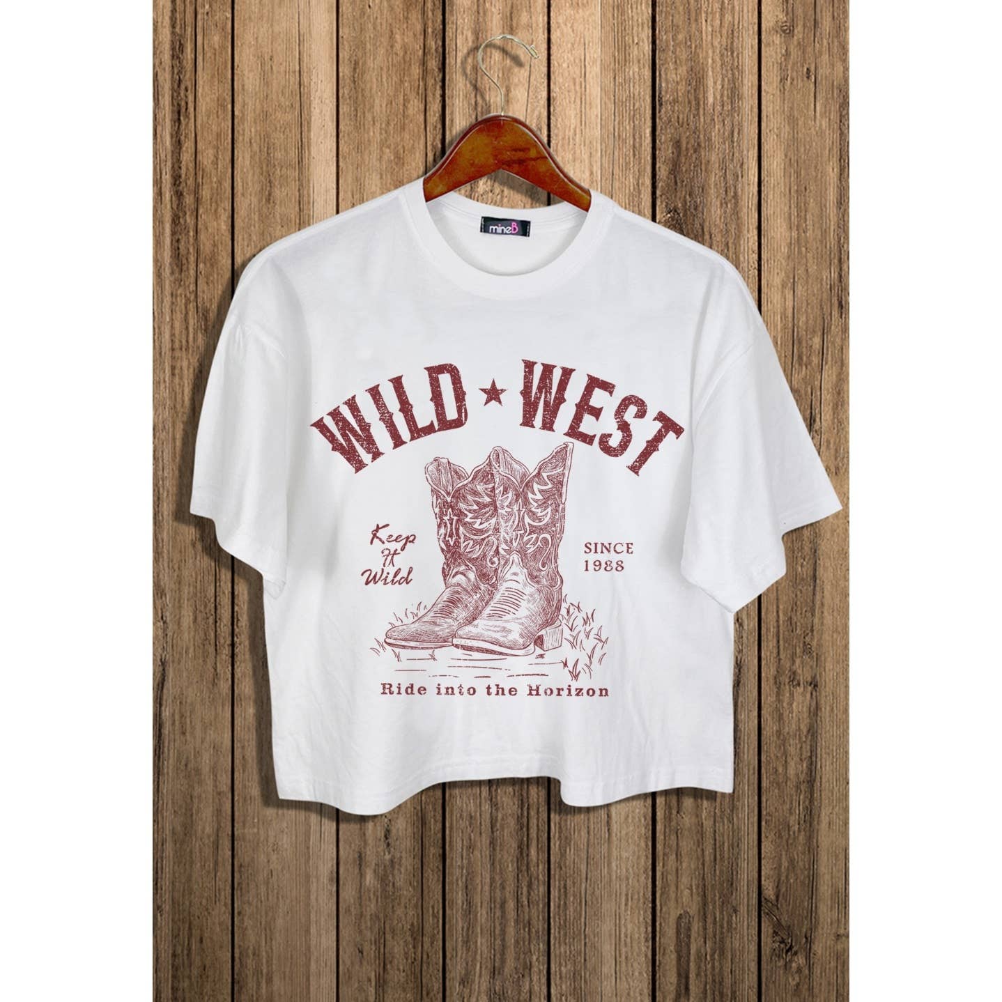 MINEB - Wholesale Screen Printed T-Shirt - Women's - WILD WEST CROP TEE1