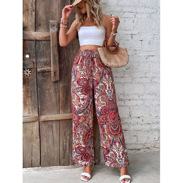 safistyle - Wholesale Pants - Women's - Printed Elastic Waist Wide-Leg Pants for Women