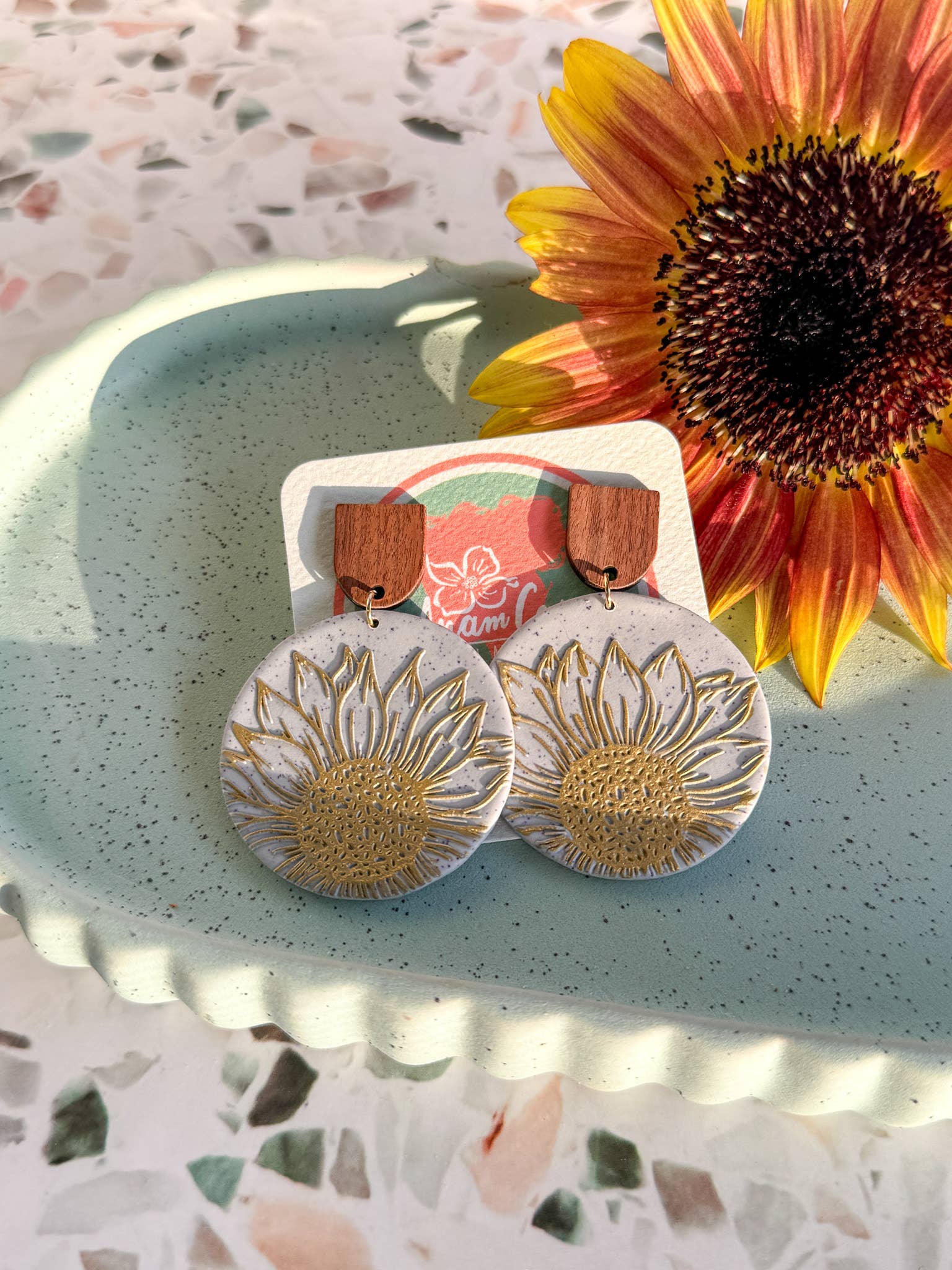 Anam Cara Clay Goods - Wholesale Dangle Earrings - Sunflower Edge Drops Polymer Clay Earrings0