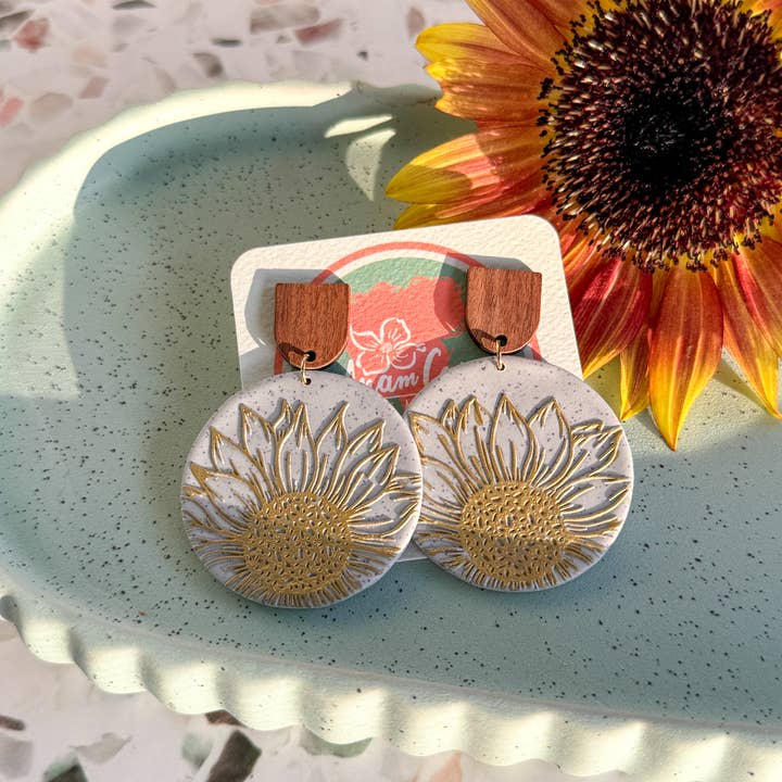 Anam Cara Clay Goods - Wholesale Dangle Earrings - Sunflower Edge Drops Polymer Clay Earrings