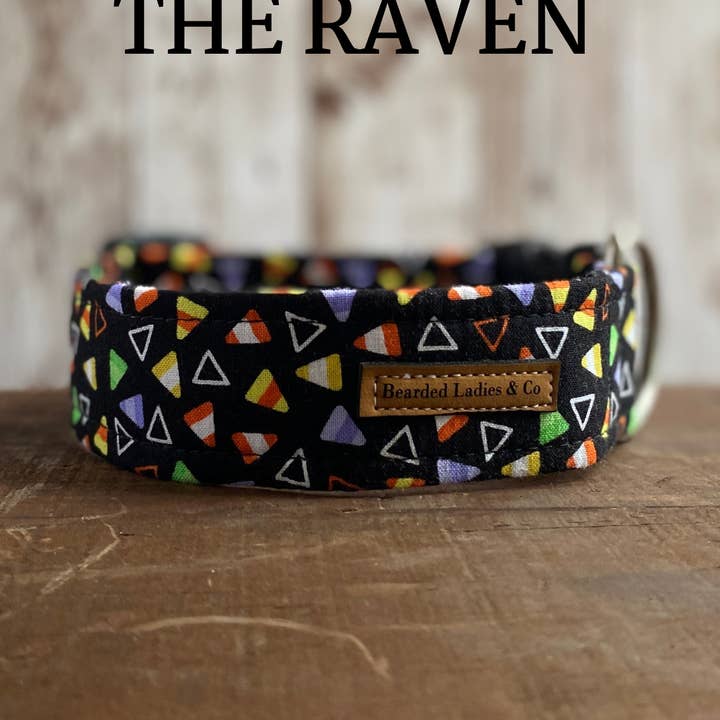 Collare festivo per cani Candy Corn per Halloween con guinzaglio abbinato + portachiavi per la vendita all'ingrosso da parte di Bearded Ladies & Co