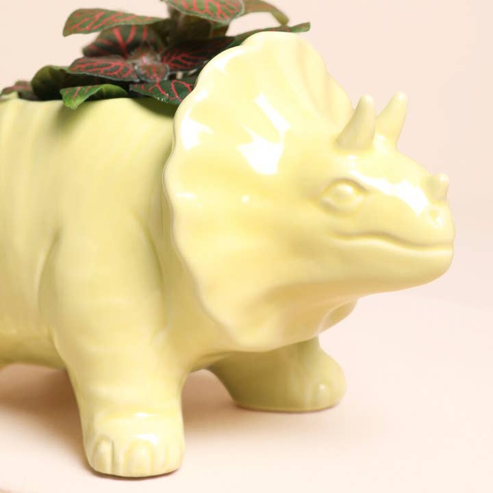 Lisa Angel – wholesale Plant pot – Yellow Triceratops Dinosaur Planter1