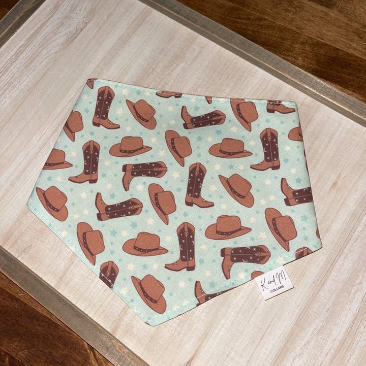 K and M Collars - Wholesale Pet Bandana - Dog - Cowboy Boots and Hats Reversible Dog Bandana0