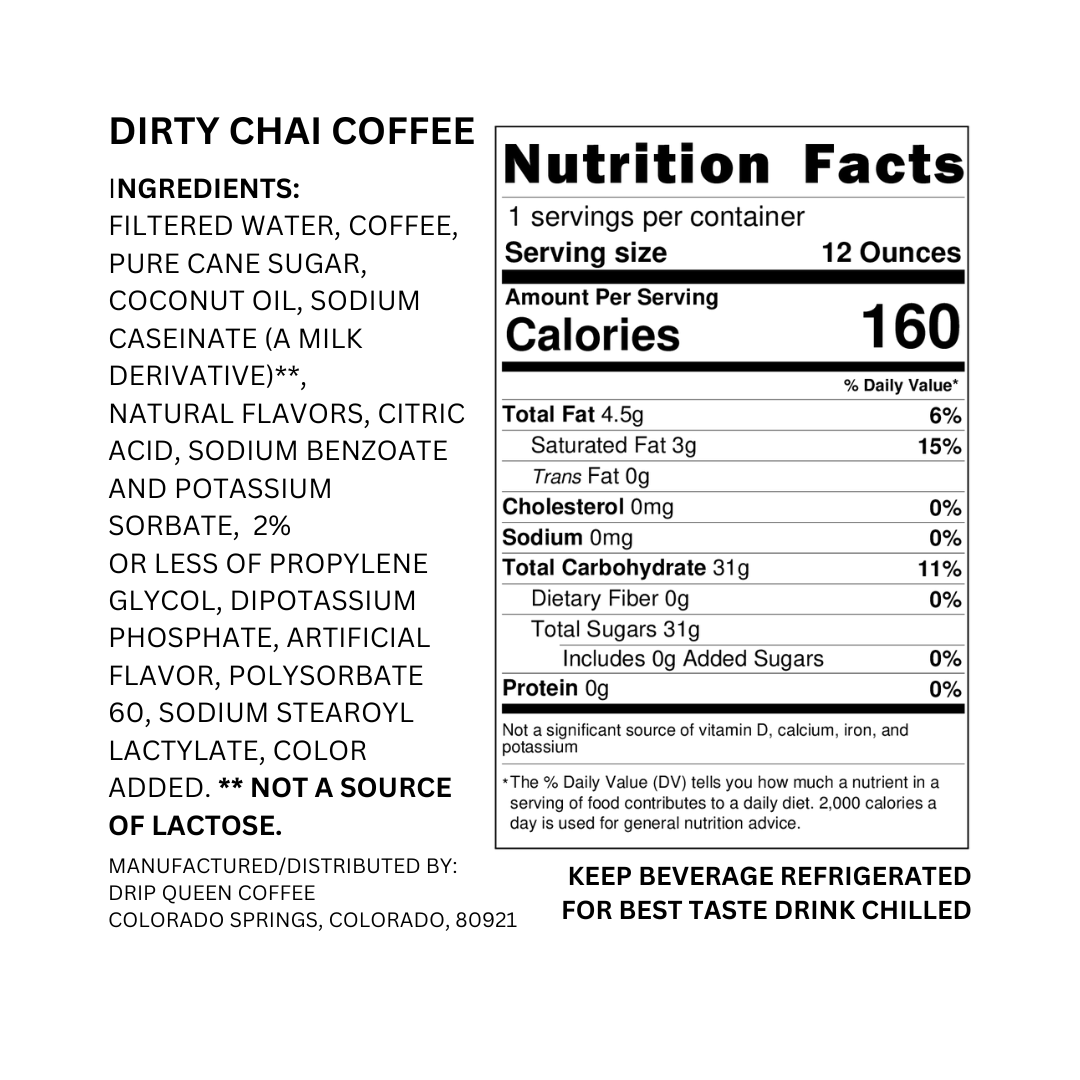 Drip Queen Coffee - Wholesale Iced Coffee/Cold Brew - Latte-ish Dirty Chai Cold Brew Coffee 12/12oz3