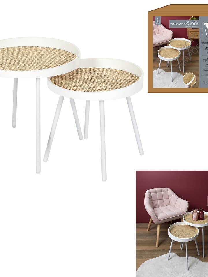 Mesas de Apoio com Tampo de Vime 45X46X45Cm, Branco por atacado de Sfeerpunt