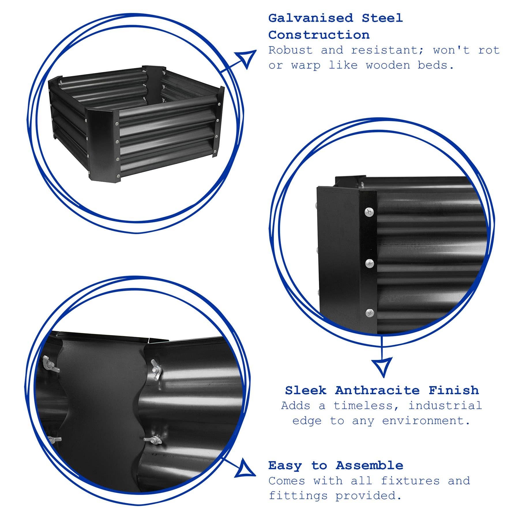 Rinkit Ltd – Großhandel Hochbeet – 60 cm x 60 cm quadratisches Hochbeet aus verzinktem Stahl – von Harbour Housewares7