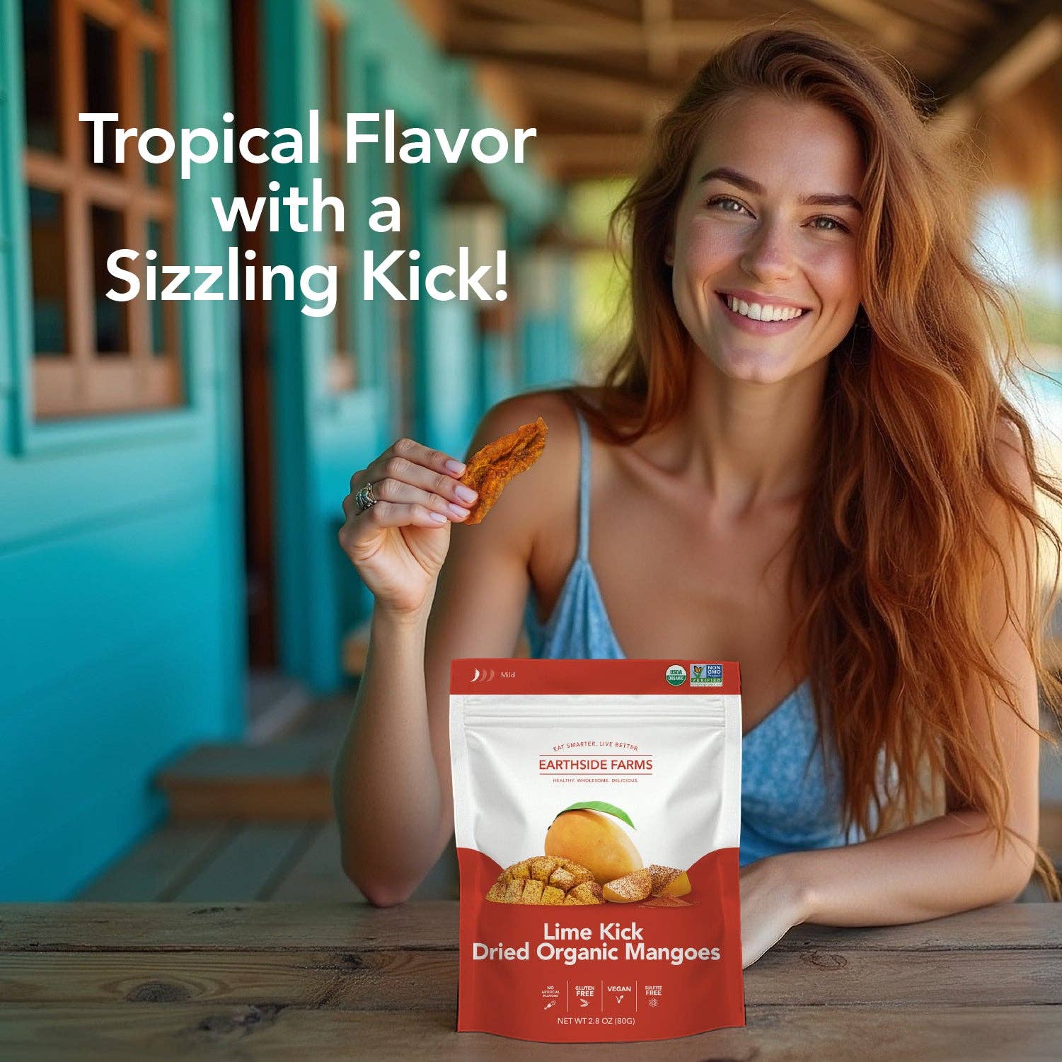 Earthside Farms - Wholesale Dried/Dehydrated Fruit - Lime Kick Dried Organic Mangoes 2.8oz - 6 pack2