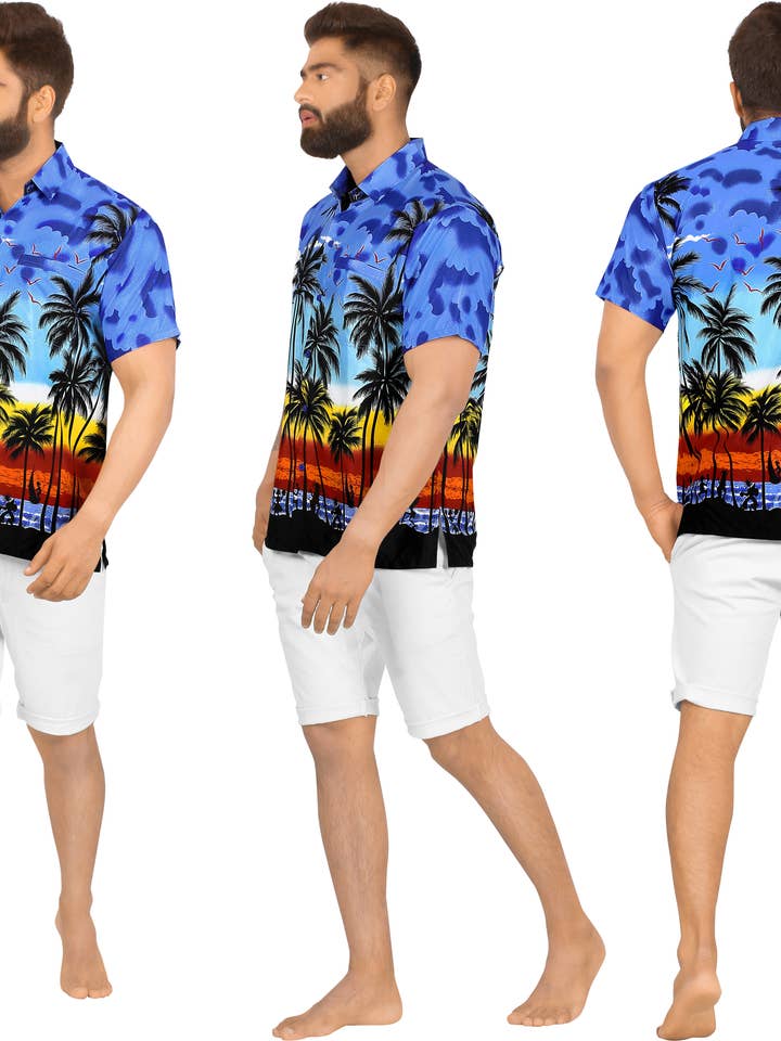 LA LEELA men Hawaiian Casual Aloha Button Down Shirt 107302 for wholesale by La Leela LLC