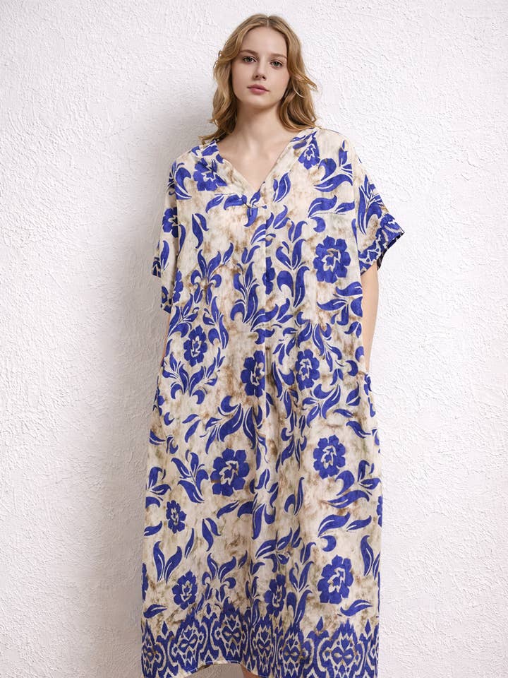 Vestido midi con estampado floral abstracto y cuello en V para venta al por mayor de Lucy Sparks