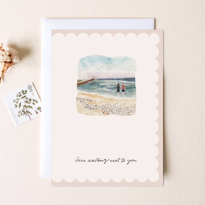 'Walking Next To You' Beach Valentines Card for Him for wholesale by The Hidden Pearl Studio