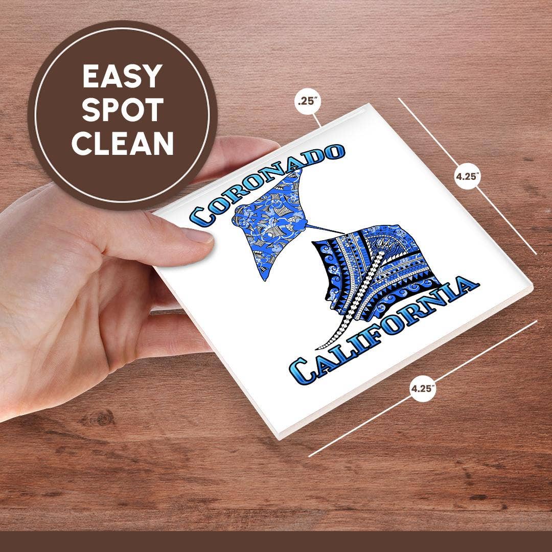 3dRose - Venta al por mayor Posavasos - 3dRose, Manta raya tribal azul para cualquier vacación en Coronado, California, Posavasos6