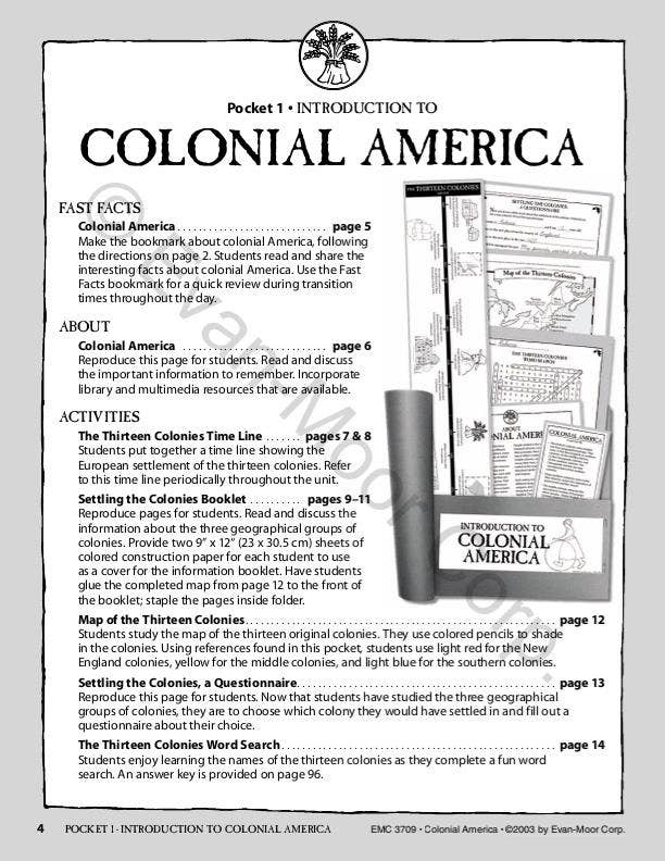 Evan-Moor Educational Publishers - Wholesale History & Geography - History Pockets: Colonial America, Grade 4 - 65