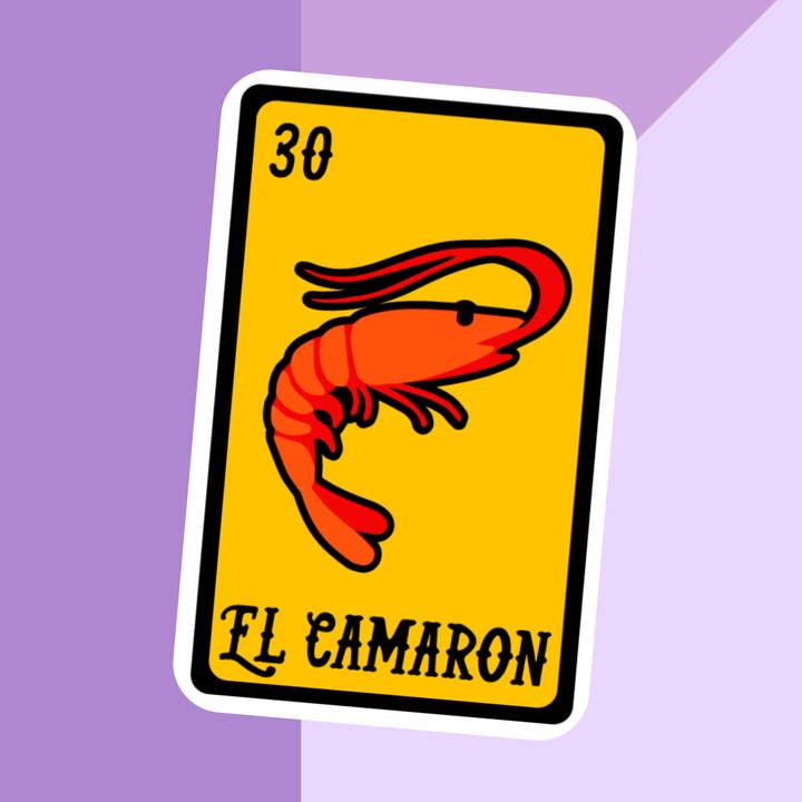 Camaron Loteria Card Sticker for wholesale by Kalaka Tx