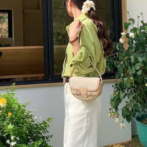 Pretty Persuasions - Wholesale Top Handle Bag - Women's - P25028 Buckle Décor Top Handle Canva Crossbody Bag