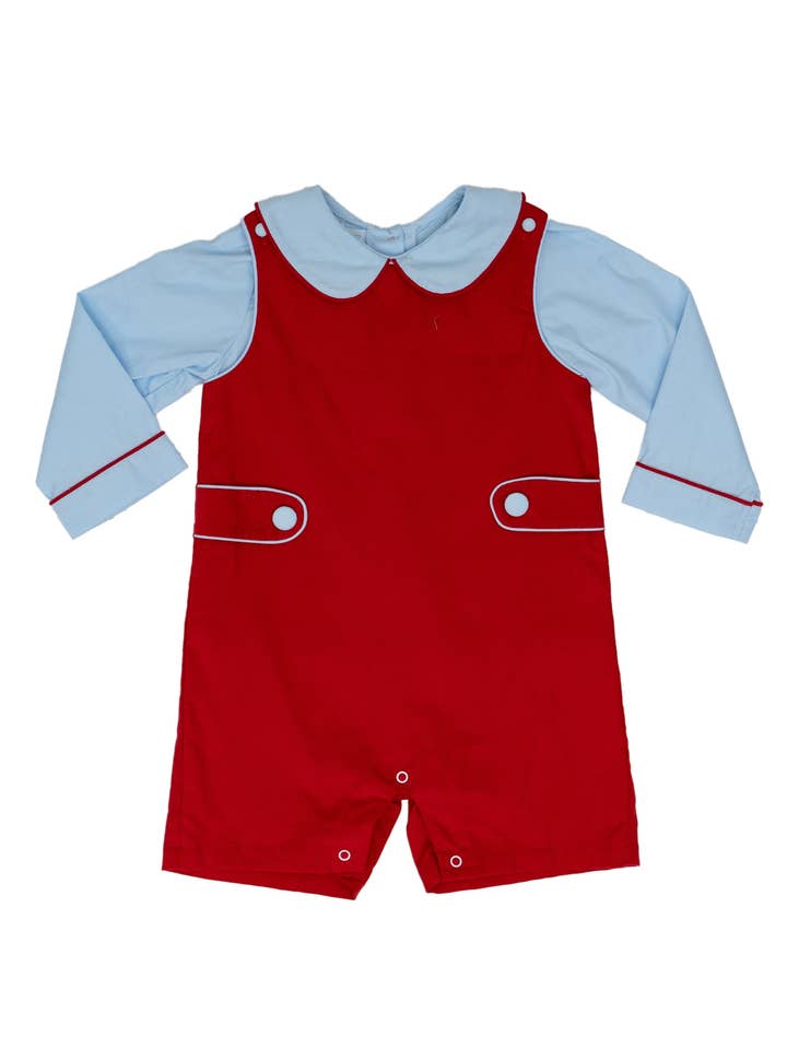 The Oaks Apparel Company - Wholesale Jumpsuit - Baby - Charles Blue & Red Jon Jon