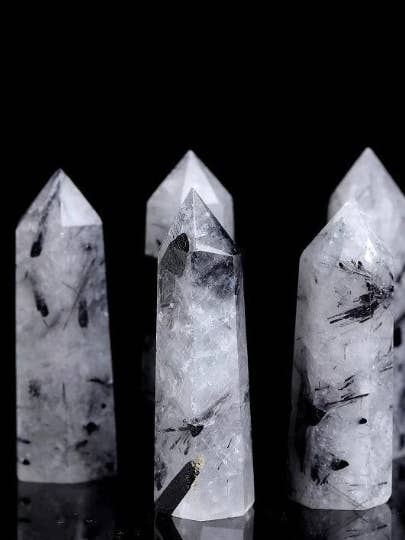 Black Quartz Rutilated Tower - Healing Crystal for Protection and Grounding, Christmas Crystal Gift for wholesale by Moon Rituals